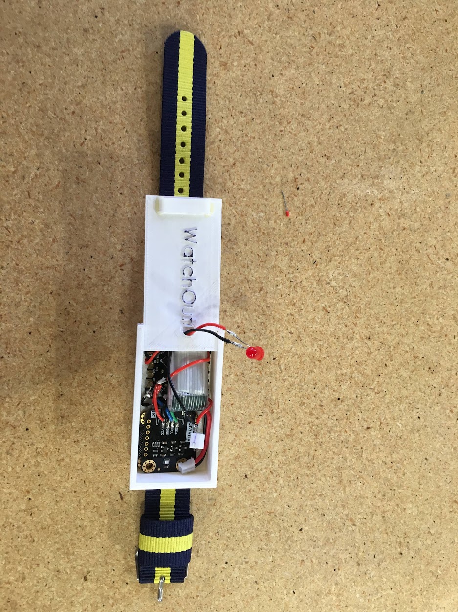 WatchOut — full device laid flat, internal components visible