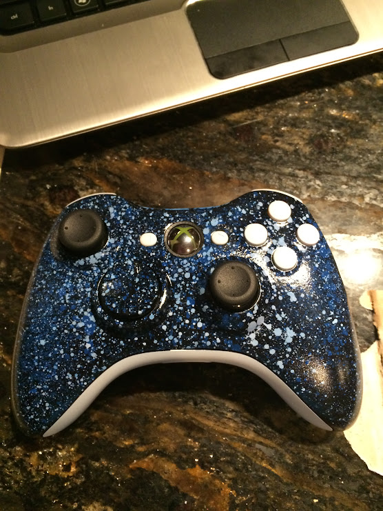 Custom painted Xbox controller — galaxy blue splatter